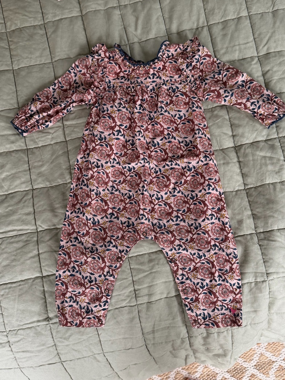 Pink Chicken - Floral Pink and Navy Long-Sleeve Baby Romper